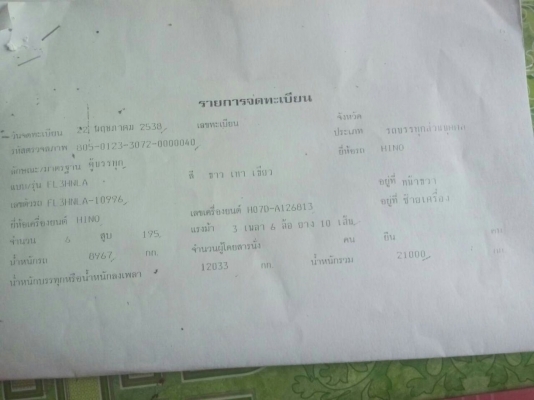 รถฮีโน่ 10 ล้อ ตู้เย็น FL3H  195 แรงม้า. ปี 38.     สนใจติดต่อ  081 - 6079515