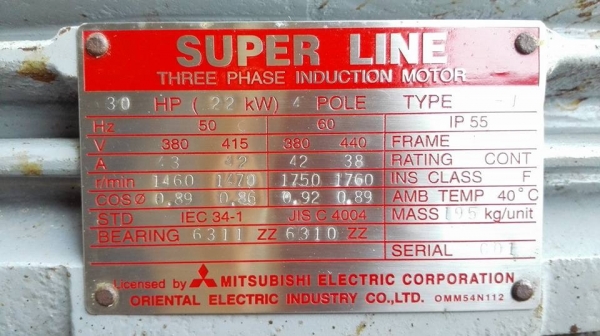 ** ขอบคุณผู้ซื้อ&amp;พี่เสือครับ ** มอเตอร์ Mitsubishi 30 HP. 380V รอบ 1450 RPM รุ่น SF-J ของใหม่ 100\% ไม่เคยโดนไฟแกะออกจากลังไม้!!