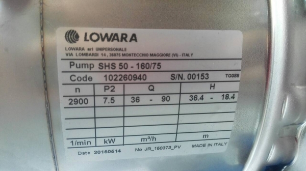 Sell> ขายปั้มน้ำสแตนเลส LOWARA Made in ITALY ขนาด 10 HP. 380V. เข้า 2.5"- 2" ของใหม่อยู่ในลัง 100\% พร้อมคู่มือ!!