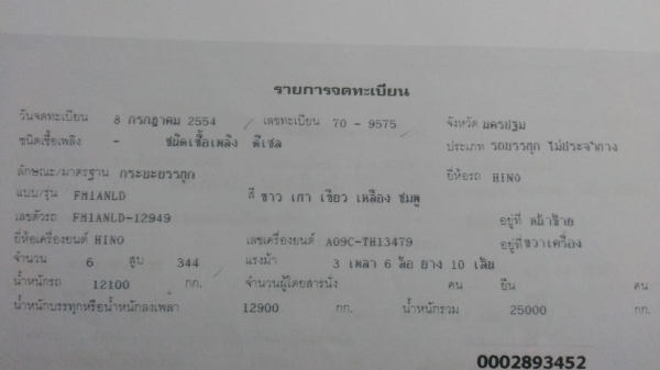 ขายรถพ่วงดัมพ์ HINO เครื่อง 344 แรง ปี 54 กระบะดัมพ์มิเนียม ลูก 3 เพลาแท้  2,550,000 บาท