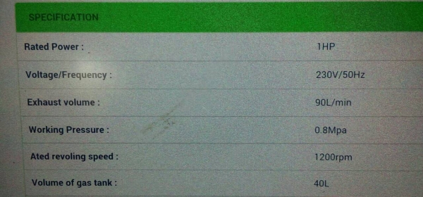 ขายปั๊มลมลูกสูบยี่ห้อ ไทรตัน 1แรง ถัง 40ลิตร ไฟ 230V/50Hz