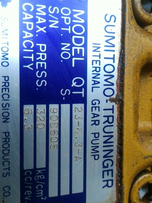 ปั้มไฮดรอลิค ยี่ห้อ SUMITOMO จากญี่ปุ่น เป็นชนิดเกียร์ปั๊ม ทำแรงดันได้ถึง 320 Kg/cm