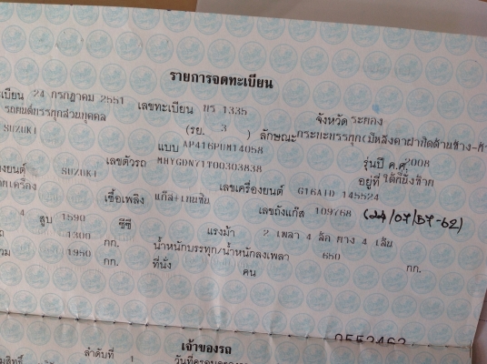 ซูซูกิ แครี่ปิคอัพ ปี 2008  เจ้าของเดียวตั้งแต่ป้ายแดง สีเดิมๆ