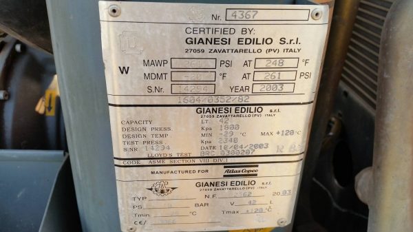 เข้ามาแล้วครับ เครื่องปั้มลม ขนาดใหญ่ 18 BAR ยี่ห้อ ATLAS เครื่องยนต์ ดีเชล 4 สูบ เทอร์โบ เก่านอก