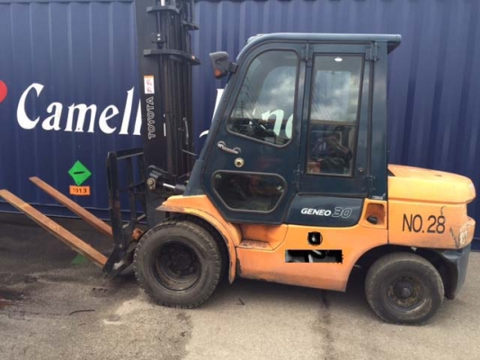 ขายรถโฟลคลิฟท์ TOYOTA 02-7FD30 ,เกียร์ออโต, เครื่องยนต์ดีเซล 2Z ,งาเทปรับคว่ำ-หงายเทได้ , เสายกสูง 4 เมตร ,ล้อหน้าคู่ , รถนำเข้าจากญี่ปุ่น 100\%