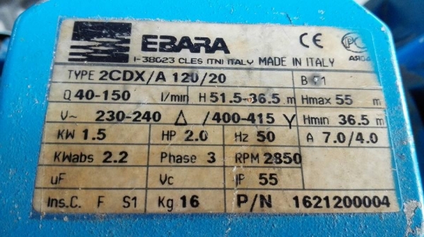 ** Sold ** ปั้มน้ำหัวสแตนเลส EBARA Made in ITALY 2 HP. 380V. สภาพสวยเดิมๆวิ่งเงียบพร้อมใช้!!