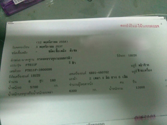 รถอีซูซุ 6 ล้อดั้ม FTR  160 แรงม้า  ปี 37.     สนใจติดต่อ  081 - 6079515