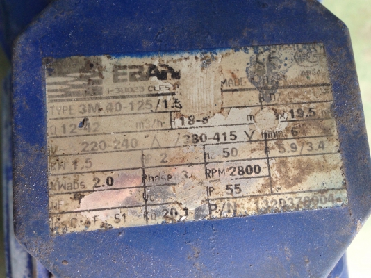 ขายปั้มน้ำหอยโข่งหัวปั้มสแตนเลส Ebara 2HP. 380V ขนาดเข้า 2.5นิ้ว ออก 1.5นิ้ว สภาพดีเดิมๆทำสีใหม่ วิ่งนิ่ม พร้อมใช้งาน