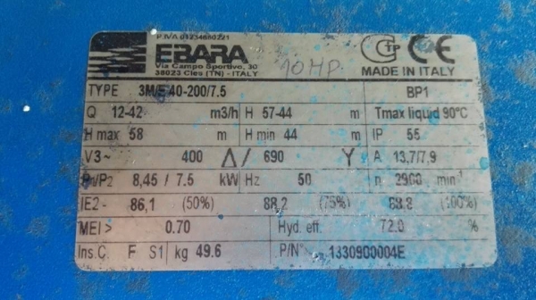 ** ขายแล้วครับ!! **ปั้มน้ำหอยโข่งหัวสแตนเลส EBARA Made in ITALY 10 HP 380V เข้า 2.5"- 1.5" พร้อมใช้งานมาเทสก่อนได้ครับ!!