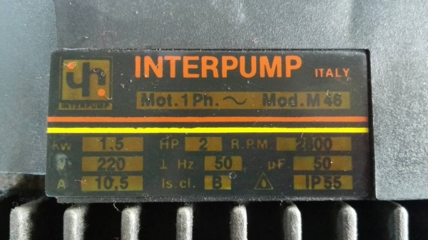 Sell> ขายปั้มฉีดน้ำแรงดันสูง INTER PUMP ITALY มอเตอร์ 2 HP. 220V. แรงดัน 70 bar. ใช้ไฟบ้าน งานอิตาลีคุณภาพสูงสภาพสวยวิ่งนิ่มพร้อมใช้งาน (ฝาครอบใบพัดท้ายแตก!!)