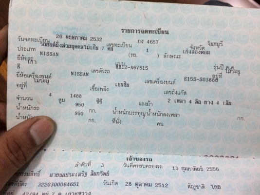 เล่มทะเบียนเก๋ง นิสสัน รย.1