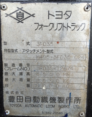 ขายครับรถยก TOYOTA 3FD35 เครื่องยนต์ดีเซล เกียร์ธรรดา พร้อมใช้