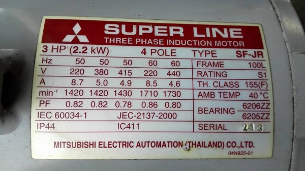 ** ขายแล้วครับ!! ** มอเตอร์ Mitsubishi 3 HP 380V ของใหม่ 100\% ถอดจากเครื่องจักรทีประกอบใหม่แต่ไม่ได้ใช้งาน!!