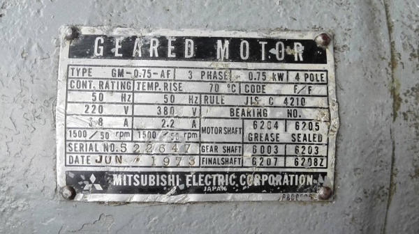 ** ขายแล้วครับ!! ** มอเตอร์เกียร์ Mitsubishi Cyclo Drive 1 HP 380V ทด 1:30 เพลาออก 50 RPM สดใหม่วิ่งเงียบพร้อมใช้งาน!!