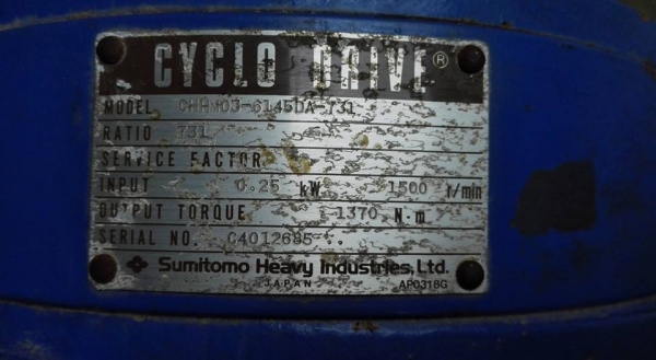 ** นอนท้ายแล้วครับ!! ** มอเตอร์เกียร์ Sumitomo Cyclo Drive 1/3 HP ทด 1:731 เพลาออก 2 RPM ของใหม่เก่าเก็บไม่เคยใช้งาน!!