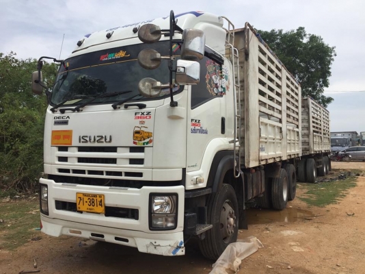 ขายรถพ่วงไม่ดัมพ์ Isuzu เครื่อง 360 แรง ปี 55 กะบะไม่ดัมพ์สามมิตร ลูก 3 เพลาแท้ยาว 7 เมตร