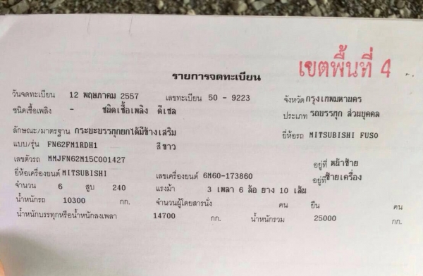 ขายรถบรรทุกสิบล้อ Mitsubishi เครื่อง 240 แรง ปี 57 กระบะดัมพ์ ทะเบียนพร้อม