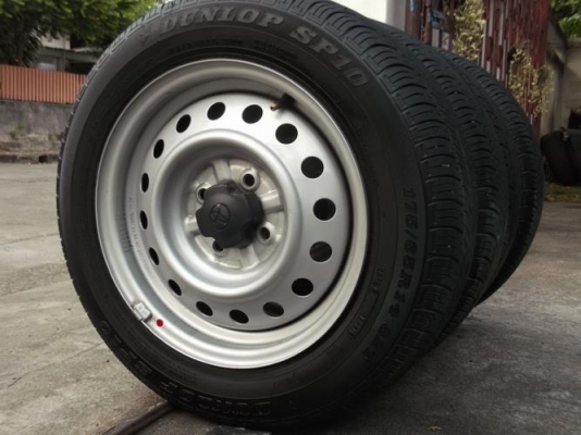 กะทะ14 4รู100 + ยาง Dunlop 175/65/14 ปี11 แถมฝาครอบ