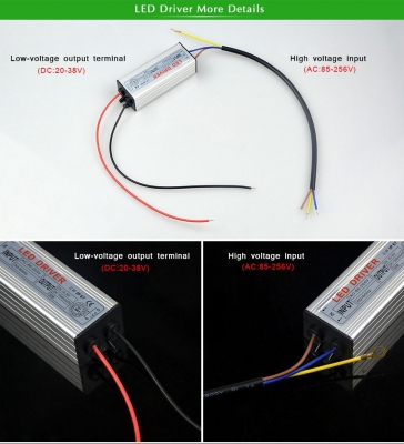 ชุดหลอดไฟ LED พร้อมไดร์ ขนาดชิป 10W (300mA) ส่องสว่าง: 90-120LM / W อุณหภูมิในการทำงาน: -20 องศาเซลเซียสถึง 60 องศาเซลเซียส อุณหภูมิสี: โทนสีขาว: 3000-3200K สีขาว: 6000-6500K