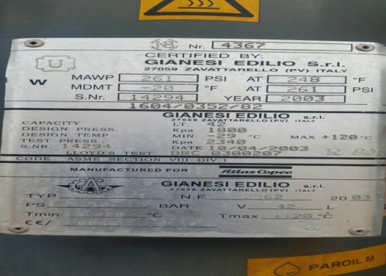 เครื่องปั้มลม 18 BAR ยี่ห้อ ATLAS เครื่องดีเชล 4 สูบ เทอร์โบ มีล้อลาก เก่าญี่ปุ่น