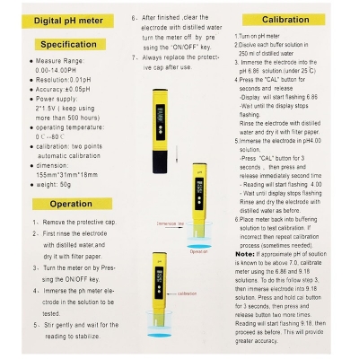 เครื่องวัดค่าความเป็นกรด - ด่าง ช่วงการวัดค่า pH: 0.0-14.0 พีเอชอุณหภูมิในการทำงาน: 0-50 &deg; ของใหม่พร้อมใช้งาน