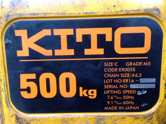 ขายรอกไฟฟ้า Kito 500Kg. Made in Japan 380V สภาพสวยเดิมๆ วิ่งนิ่ม พร้อมใช้งาน ขายรอกไฟฟ้า Kito 500Kg. Made in Japan 380V สภาพสวยเดิมๆ วิ่งนิ่ม พร้อมใช้งาน