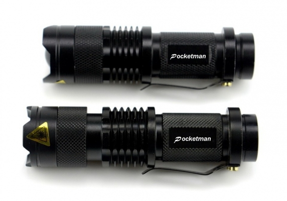 ไฟฉายชุปเปอร์ LED กำลังสูง ยี่ห้อ Pocketman ขนาดเล็กกันน้ำ มี 3 โมดการทำงานพกพาสะดวกส่องได้ไกล