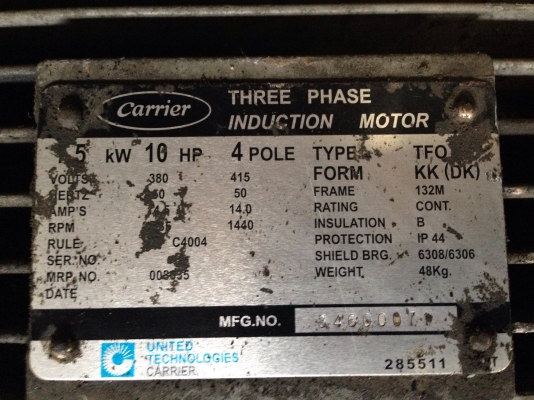 ขายมอเตอร์ Carrier by Hitachi 10HP. 380V 1450rpm. สภาพสวย วิ่งนิ่ม พร้อมใช้งาน มี 5ตัวครับ ขายมอเตอร์ Carrier by Hitachi 10HP. 380V 1450rpm. สภาพสวย วิ่งนิ่ม พร้อมใช้งาน มี 5ตัวครับ