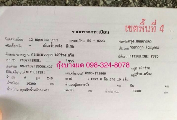 ขายรถบรรทุกดัมพ์ Mitsubishi เครื่อง 240 แรง ปี 57 ยางดี แอร์พร้อม