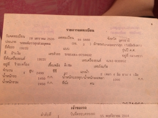 เล่มทะเบียน ISUZU TFR