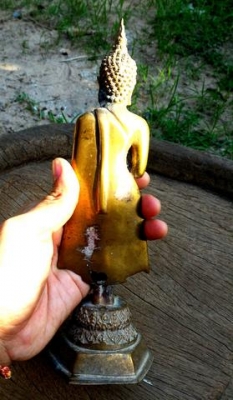 พระปางห้ามญาติ พระประจำวันจันทร์ สูง 9.8นิ้ว เนื้อทองเหลือง พระแท้พระบ้าน