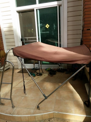 ขายหลังคาเรือผ้าใบมือสองพร้อมโครงแสตนเลส +โรลบาร์