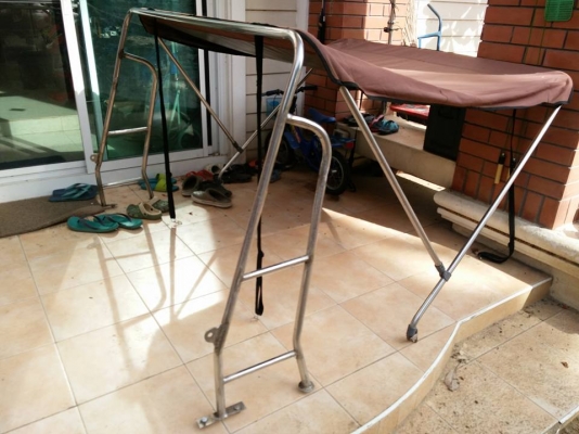 ขายหลังคาเรือผ้าใบมือสองพร้อมโครงแสตนเลส +โรลบาร์