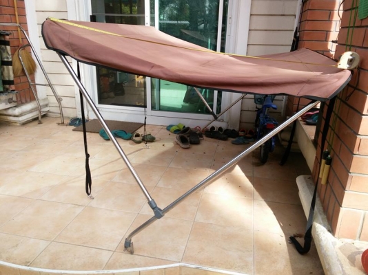 ขายหลังคาเรือผ้าใบมือสองพร้อมโครงแสตนเลส +โรลบาร์