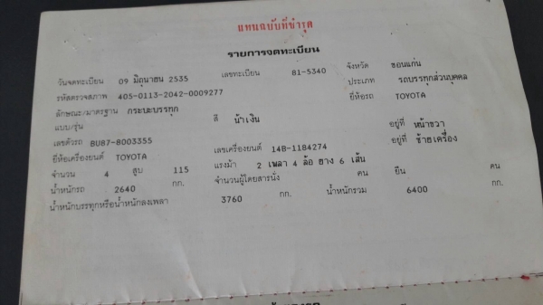 ขาย 6 ล้อ TOYOTA BU87 เครื่อง 14B 115 แรงม้า คัสซีสวยตลอดเส้น เอกสารเล่มทะเบียนครบ