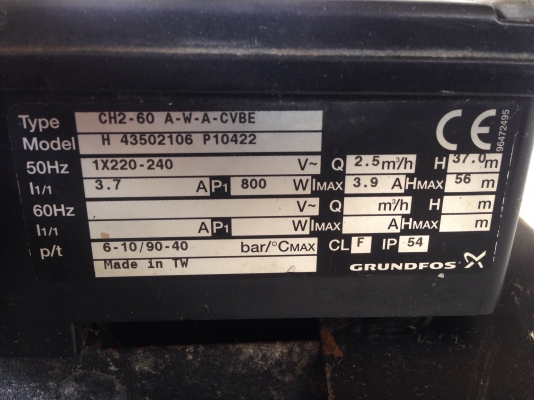 ขายปั้มน้ำแรงดันสูง Groundfos 1HP. 220V ไฟบ้าน สภาพสวยเดิมๆ วิ่งนิ่ม พร้อมใช้งาน