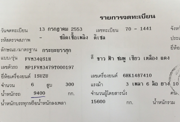 ขาย Isuzu FVM สิบล้อ เพลาเดียวไม่ดั้ม 300 แรงม้า ปี 2553 ยางใหม่ 10 เส้น