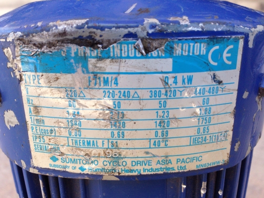 ขายมอเตอร์เกียร์ Hyponic drive Sumitomo 0.4kw. 0.5HP. 380V อัตราทด 1:30 เพลาออกประมาณ 48รอบต่อนาที สภาพสวย วิ่งนิ่ม พร้อมใช้งาน ขายมอเตอร์เกียร์ Hyponic drive Sumitomo 0.4kw. 0.5HP. 380V อัตราทด 1:30 เพลาออกประมาณ 48รอบต่อนาที สภาพสวย วิ่งนิ่ม พร้อมใช้งาน