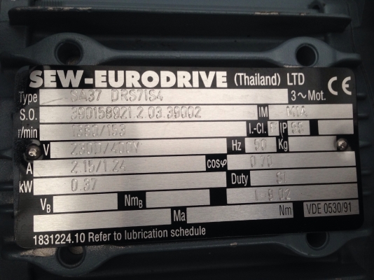 ขายมอเตอร์เกียร์ Sew eurodrive 0.5HP. 380V อัตราทด 1:9 รุ่นเพลาสวม สภาพของใหม่เก่าเก็บไม่เคยใช้งาน มี 2ตัวครับ ขายมอเตอร์เกียร์ Sew eurodrive 0.5HP. 380V อัตราทด 1:9 รุ่นเพลาสวม สภาพของใหม่เก่าเก็บไม่เคยใช้งาน มี 2ตัวครับ