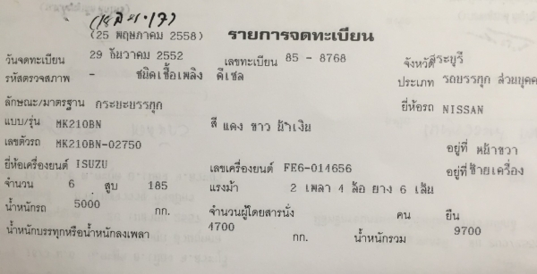 ุขายรถโม่ 6 ล้อ Nissan 3 คิว เล่มคู่มือ + เอกสารชุดโอน