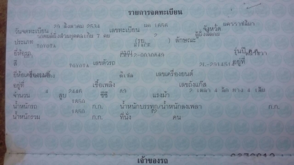 ขายรถ  ตู้TOYOTA ไฮเอส หัวจรวด เครื่อง 2500ccปี 2534 เครื่อง l.H112  สภาพพร้อมใช้ราคา  60,000บาท