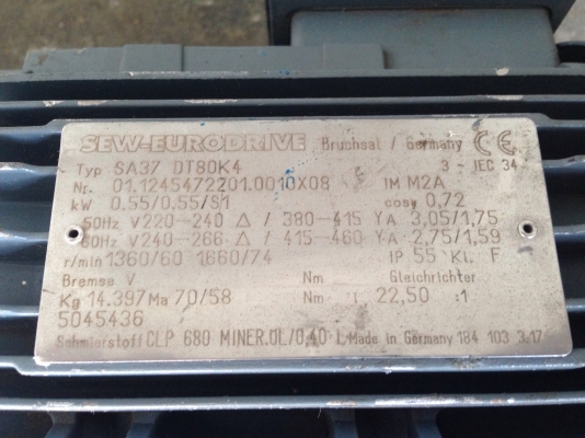 ขายมอเตอร์เกียร์ SEW eurodrive 3/4HP. 380V อัตราทด 1:23 เพลาออกประมาณ 60รอบต่อนาที สภาพสวยมาก วิ่งนิ่ม พร้อมใช้งาน ขายมอเตอร์เกียร์ SEW eurodrive 3/4HP. 380V อัตราทด 1:23 เพลาออกประมาณ 60รอบต่อนาที สภาพสวยมาก วิ่งนิ่ม พร้อมใช้งาน