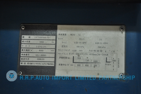 ขายรถโฟล์คลิฟท์มือสอง SUMITOMO รุ่น 11FT25PAXETD-00065 ราคา 295,000 สภาพเดิมจากญี่ปุ่น ไม่เคยใช้งานในประเทศไทย