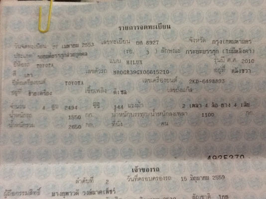 เล่มทะเบียน พร้อมคัตซี TOYOTA VIGO PERUNNER (ตัวสูง) เล่มทะเบียน พร้อมคัตซี TOYOTA VIGO PERUNNER (ตัวสูง)