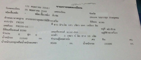 รถบรรทุก 10 ล้อดัมพ์ HINO รุุ่น FM226 ปีจดทะเบียน 2548 รถบรรทุก 10 ล้อดัมพ์ HINO รุุ่น FM226 ปีจดทะเบียน 2548