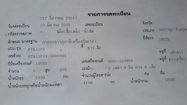 รถอีซูซุ 6 ล้อ ติดเครน 5 ตัน. FTR  200 แรงม้า. ปี 48.    สนใจติดต่อ  081 - 6079515