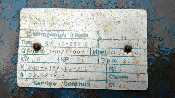 ** SOLD ** ปั้มน้ำหอยโข่งใบทองเหลือง Electro Pump ขนาด 20 HP 380V เข้า 2.5- 2" พร้อมใช้งานมาเทสก่อนได้!!