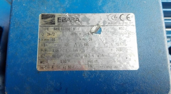 ** SOLD ** ปั้มน้ำหอยโข่งสแตนเลส EBARA ขนาด 10 HP 380V เข้า 2.5 - 2" ของใหม่เก่าเก็บไม่เคยใช้งาน!!