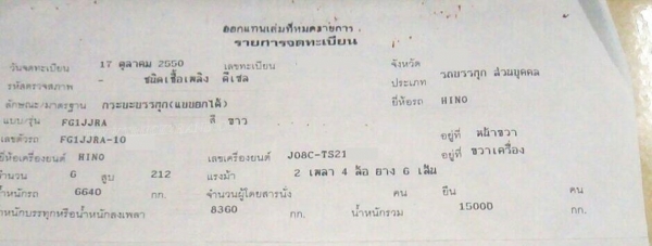 HINO 6 ล้อดัมพ์  รุ่น FG1JJRA  212 แรงม้า   ปีจดทะเบียน 2550