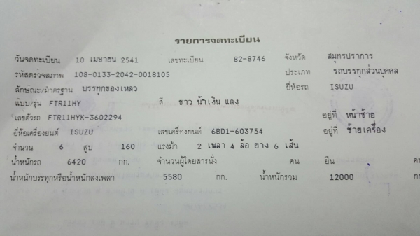 ขายรถ ISUZU Rocky FTR ปี.41 เครื่อง 6BD1 165แรงม้า เครื่องดี คัสซีสวย เกียร์ดี 6เกียร์เดินหน้า ช่วงล่างใหญ่ ยาง9.00ขอบ20 เบรคกึ่งทิฟฟี่ พวงมาลัยเพาเวอร์ ช่วงล้อ 4.20 เมตร รถพร้อมใช้งาน ทะเบียน ม.89 เอกสารพร้อมโอน ราคา. 285,000 บาท โทร.080-1085007 บอล ขายรถ ISUZU Rocky FTR ปี.41 เครื่อง 6BD1 165แรงม้า เครื่องดี คัสซีสวย เกียร์ดี 6เกียร์เดินหน้า ช่วงล่างใหญ่ ยาง9.00ขอบ20 เบรคกึ่งทิฟฟี่ พวงมาลัยเพาเวอร์ ช่วงล้อ 4.20 เมตร รถพร้อมใช้งาน ทะเบียน ม.89 เอกสารพร้อมโอน ราคา. 285,000 บาท โทร.080-1085007 บอล